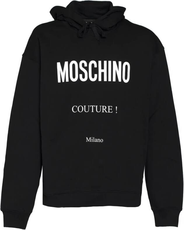 Moschino Zwarte katoenen hoodie met wit logo Black Heren