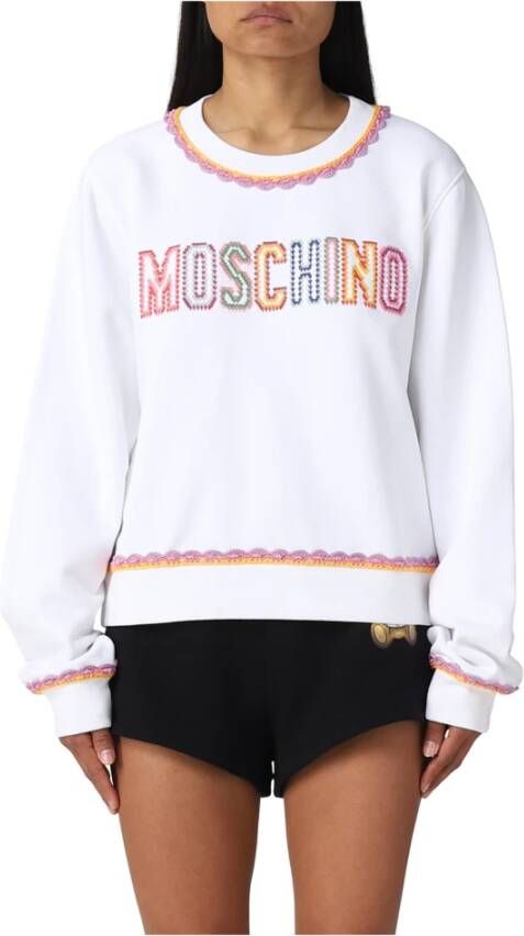 Moschino Wit Oranje Sweatshirt met Geborduurd Logo White Dames