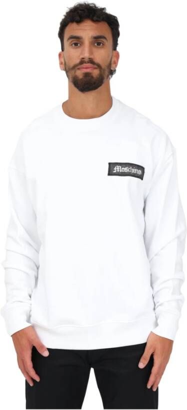Moschino Witte Heren Sweatshirt Opvallende Logo Patch Regular Fit White Heren