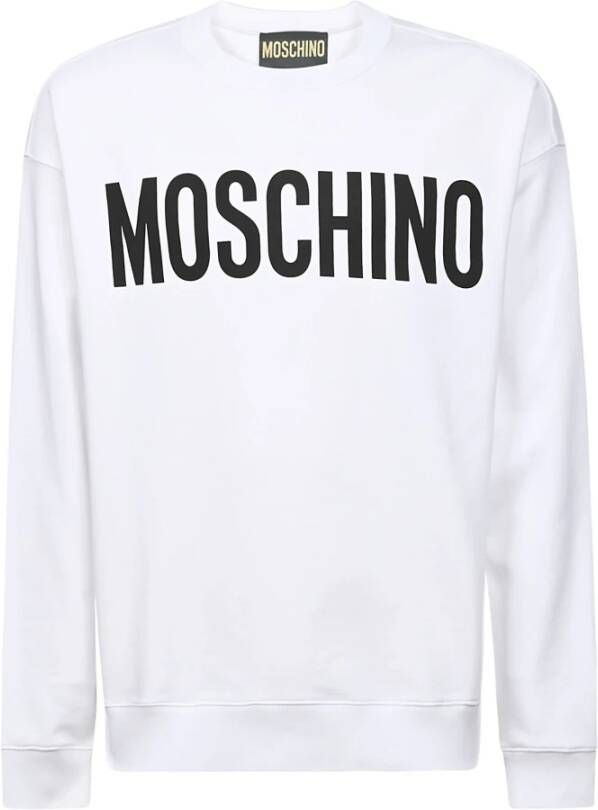 Moschino Witte Katoenen Crewneck Sweater met Kliek Contrast Logo White Heren
