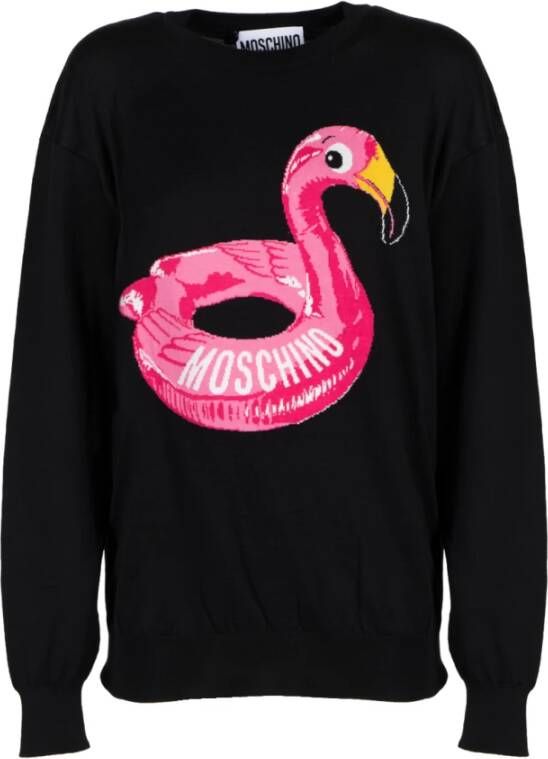 Moschino Flamingo Jacquard Trui Black Dames