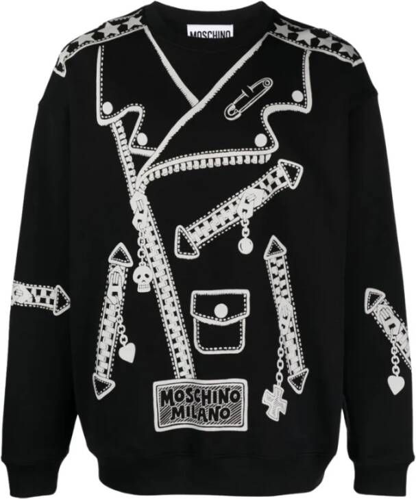 Moschino Zwarte Crewneck Sweatshirt met Biker Jacket Print Black Heren