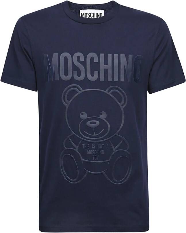 Moschino Navy Blue Logo-Print T-Shirt Blue Heren