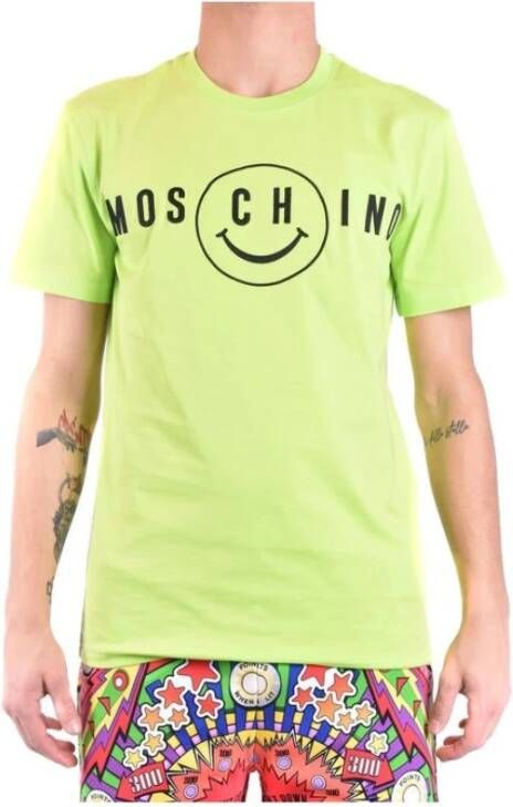 Moschino Logo Smile Organisch Katoenen T-Shirt Green Heren