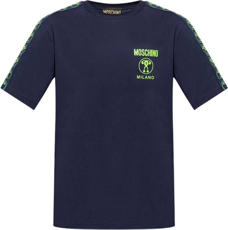 Moschino Double Question Mark Logo T-shirt donkerblauw Zra0708 2041 1290 Blauw Heren