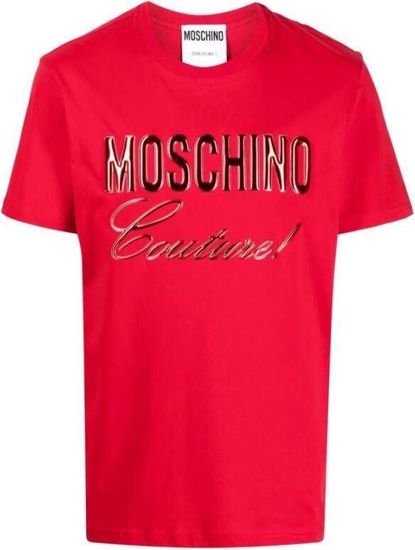Moschino Geëmbosteerd Logo Katoenen T-shirt Red Heren