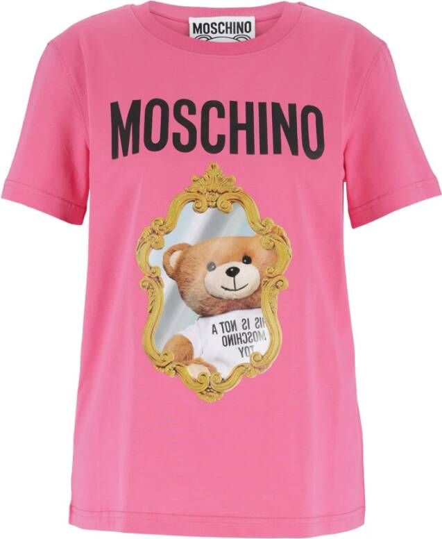 Moschino Schattig en Eigenzinnig Bear Mirror T-Shirt Pink Dames