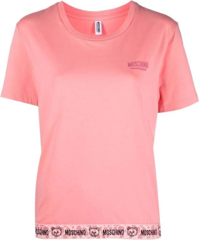Moschino Roze T-shirt met Logo Trim Pink Dames