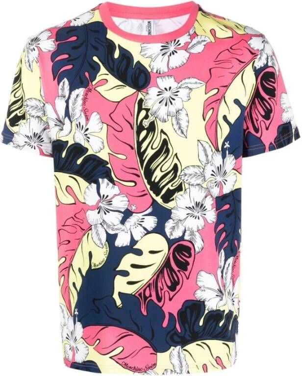 Moschino Fuchsia Bloemenprint T-shirt Pink Heren