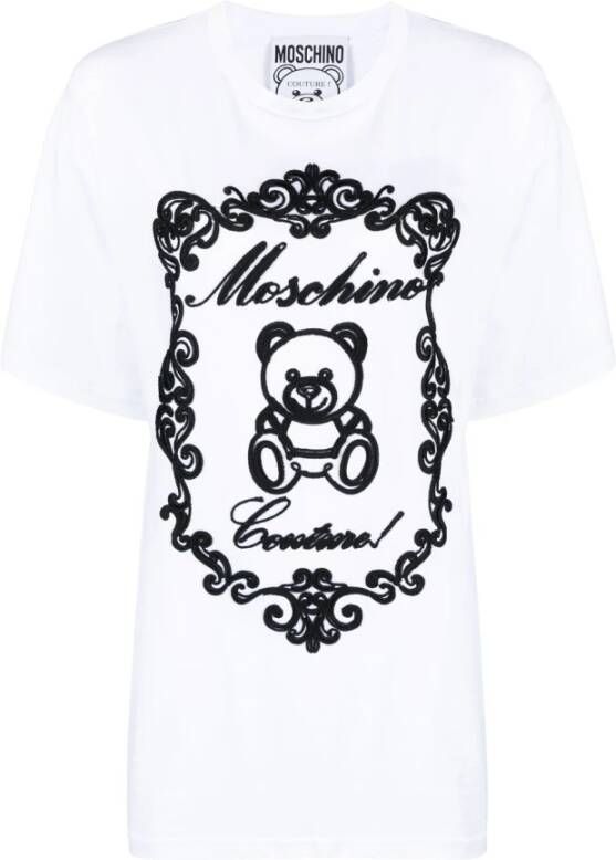 Moschino Biologisch Katoenen Teddy Logo T-Shirt White Dames