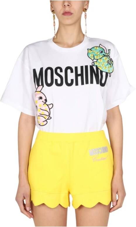 Moschino Logo Print en Patchwork T-Shirt White Dames