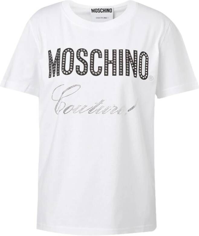 Moschino Vintage Leren Logo T-Shirt White Dames
