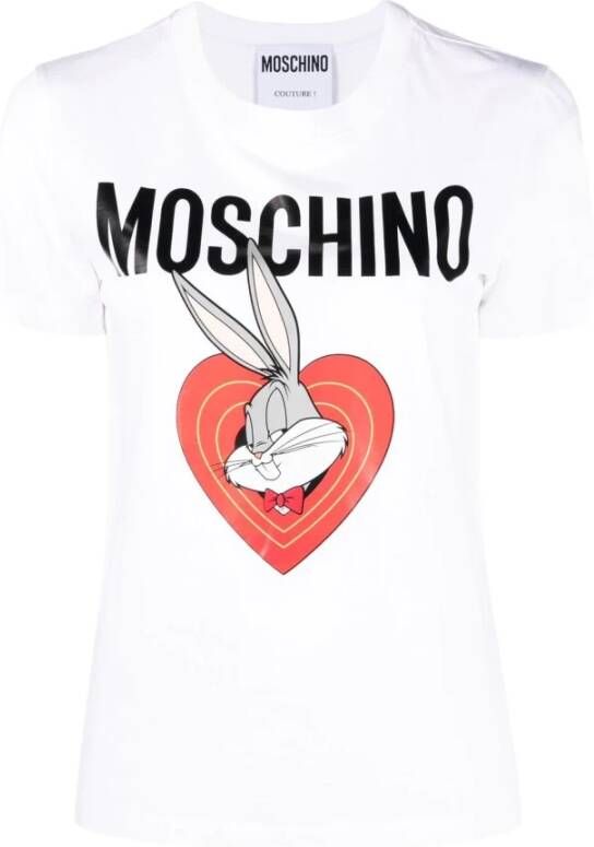 Moschino Bugs Bunny Heart Logo Print T-Shirt White Dames