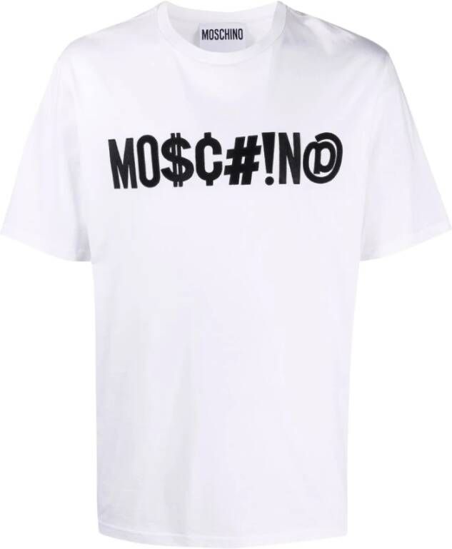 Moschino Ecru Oversized Tee met Geborduurd Symbols Logo White Heren