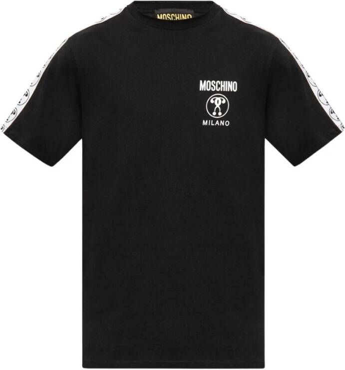 Moschino Zwart T-shirt met korte mouwen en dubbel vraagteken logo Black Heren