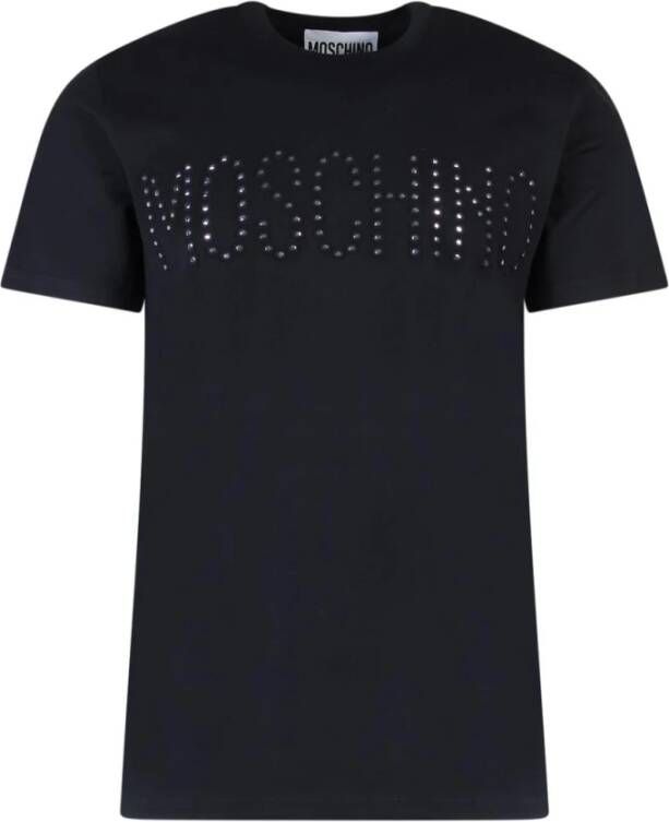 Moschino Geborduurd Logo Spiegel T-Shirt Zwart Black Heren