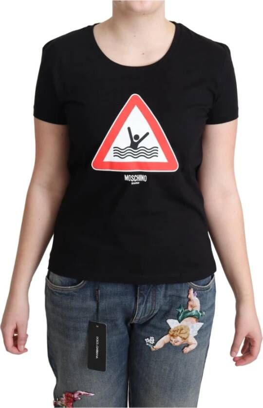 Moschino Zwart Katoenen Zwem Grafisch Driehoek Print T-shirt Black Dames