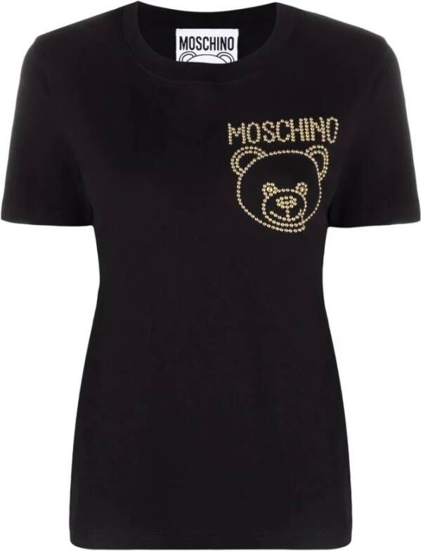 Moschino Katoenen Logo T-shirt met Gouden Studs Black Dames