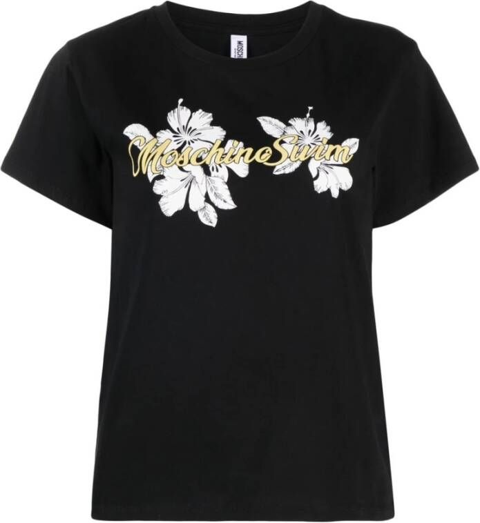 Moschino Zwart Logo-Print Katoenen T-Shirt Black Dames