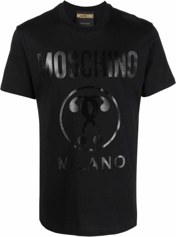 Moschino Zwart T-shirt met dubbel vraagteken logo Black Heren