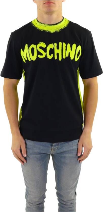 Moschino Handgeschilderde Logo Print T-Shirt Zwart Black Heren