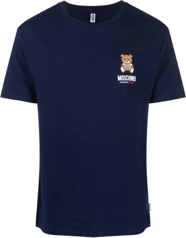 Moschino Navy Blue Logo Print T-Shirt Blue Heren