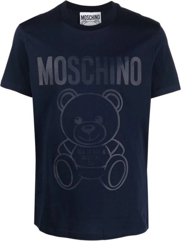 Moschino Navy Blue Logo-Print T-Shirt Blue Heren