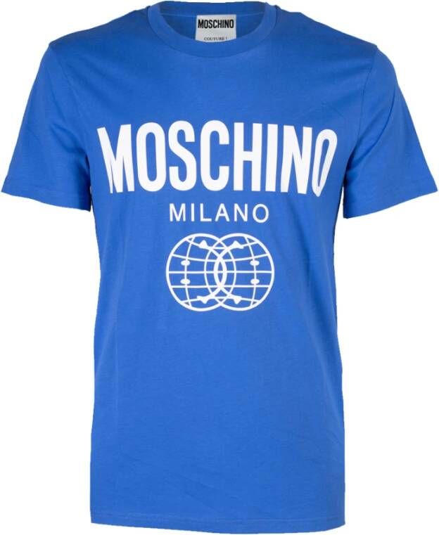 Moschino Double Smile World T-Shirt Blue Heren
