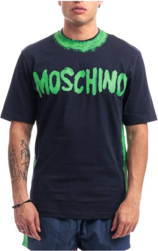 Moschino Biologisch katoenen Jersey T-shirt Blue Heren