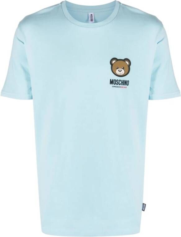 Moschino Leo Teddy-print T-shirt Cyaan Blauw Blue Heren