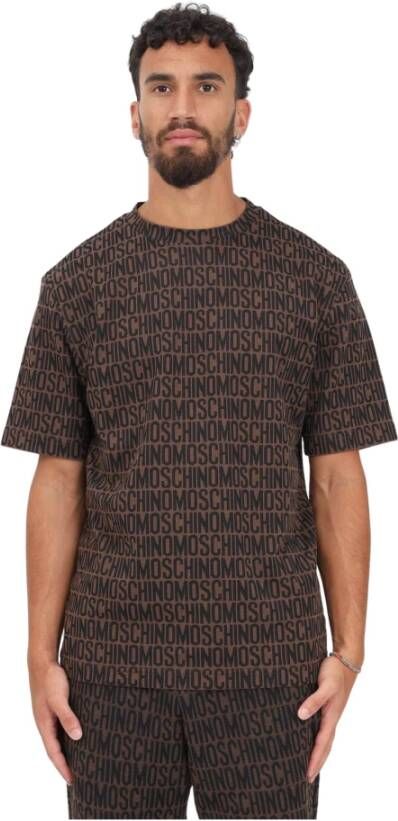 Moschino Stijlvolle Heren Bruine T-shirt met Jacquard Logo Brown Heren