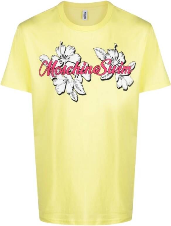 Moschino Geel Bloemen Logo-Print T-Shirt Yellow Heren
