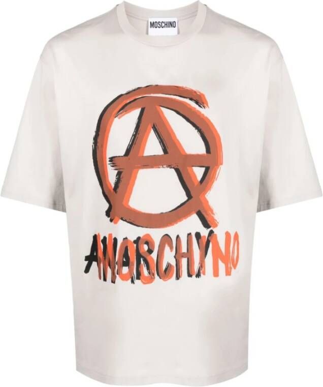 Moschino Stijlvolle Heren T-Shirt met Logo Print Gray Heren