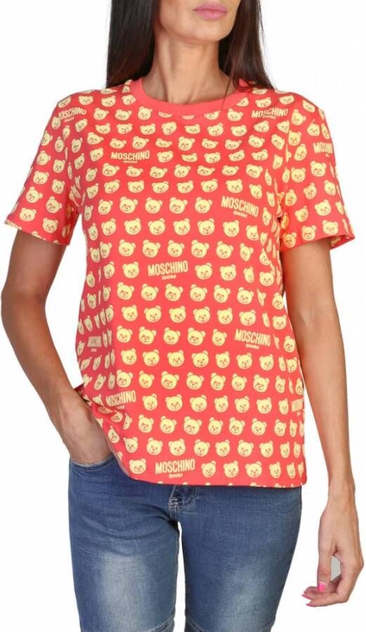 Moschino Lente Zomer Logo Print T-Shirt Pink Dames