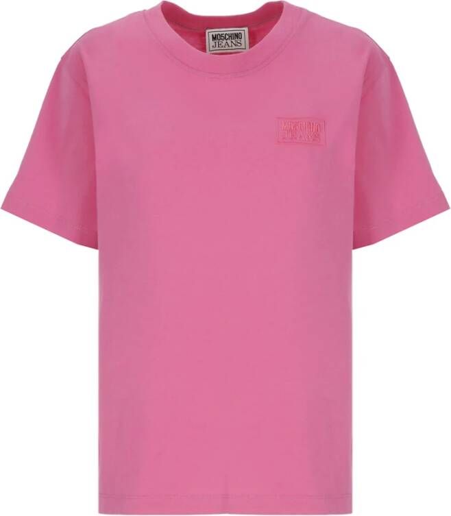 Moschino Fuchsia Katoenen T-shirt met Geborduurd Logo Pink Dames