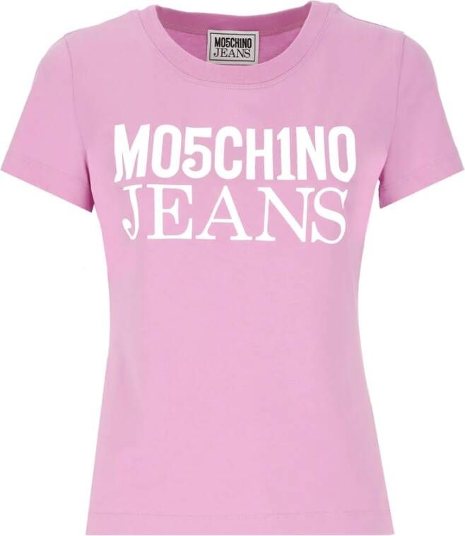 Moschino Roze Katoenen T-shirt met Contrasterende Logo Print Pink Dames