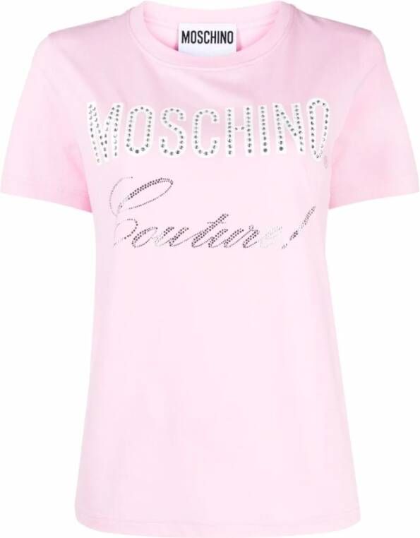 Moschino Glamoureuze Crystal Logo Print Top Pink Dames