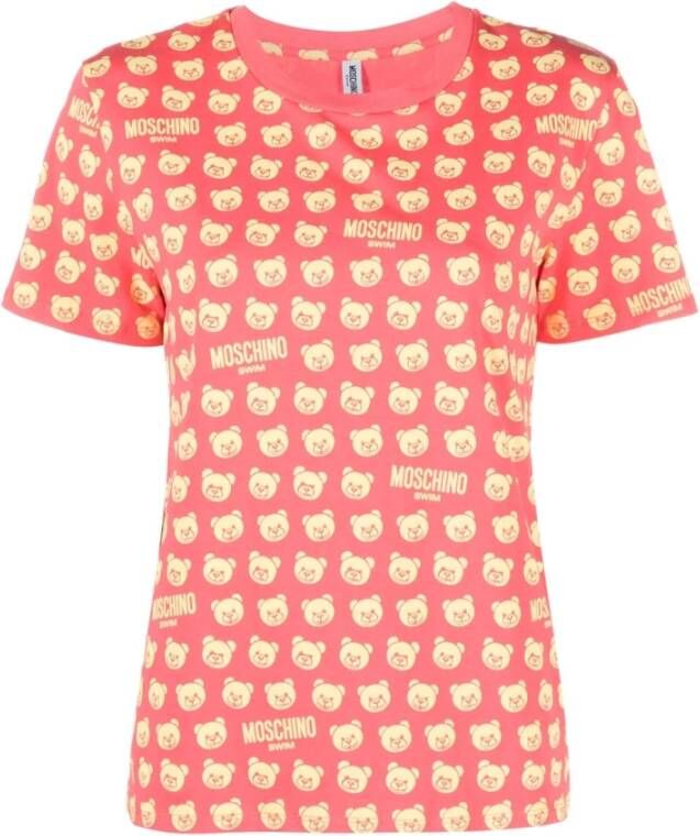 Moschino Lente Zomer Logo Print T-Shirt Pink Dames