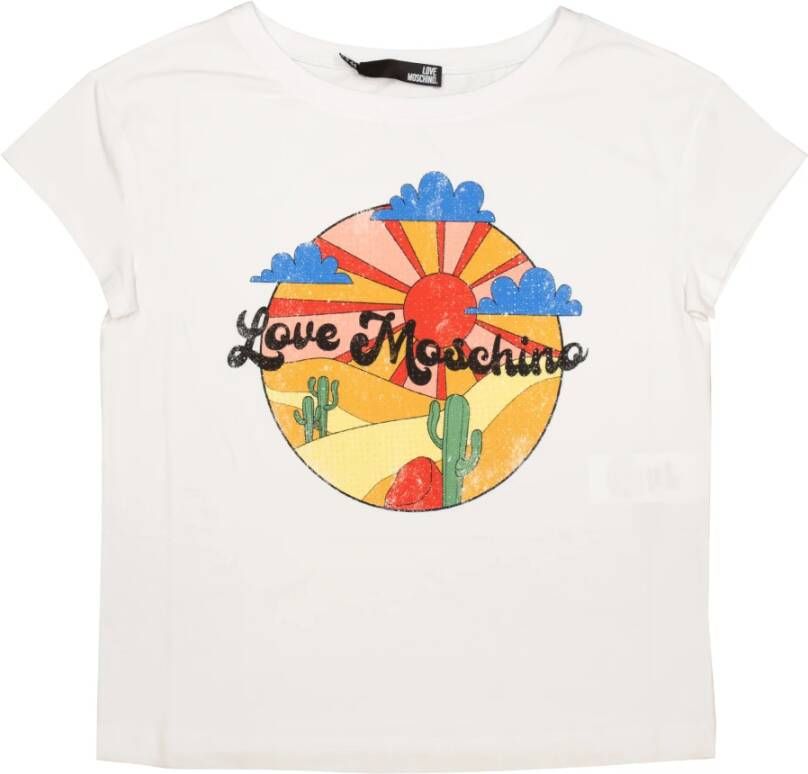 Love Moschino Katoenen T-shirt met Grafische Print en Reliëf Applicaties White Dames