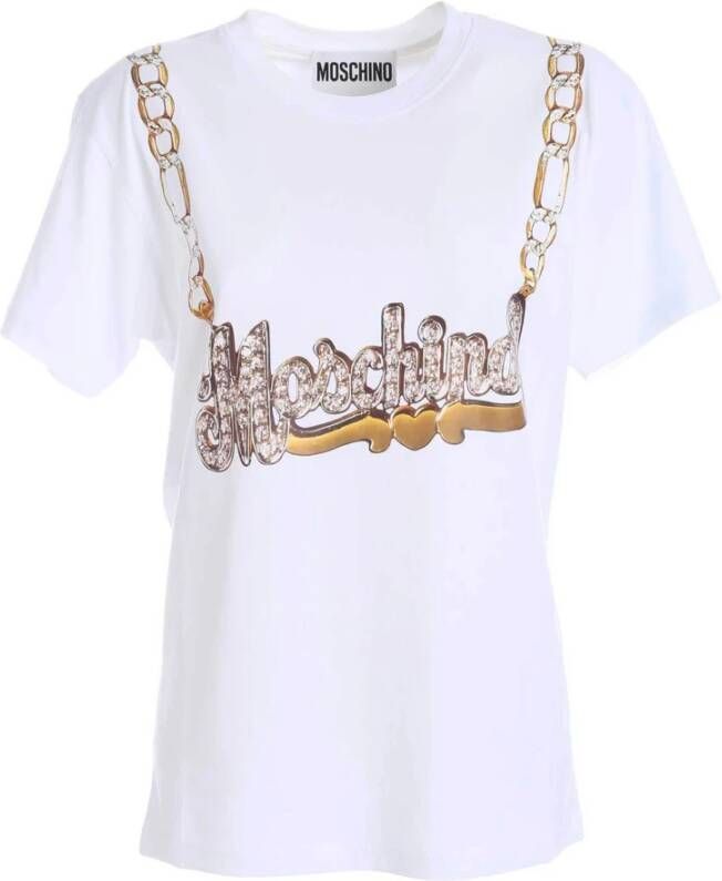 Moschino Glamour Rhinestone Ketting T-Shirt White