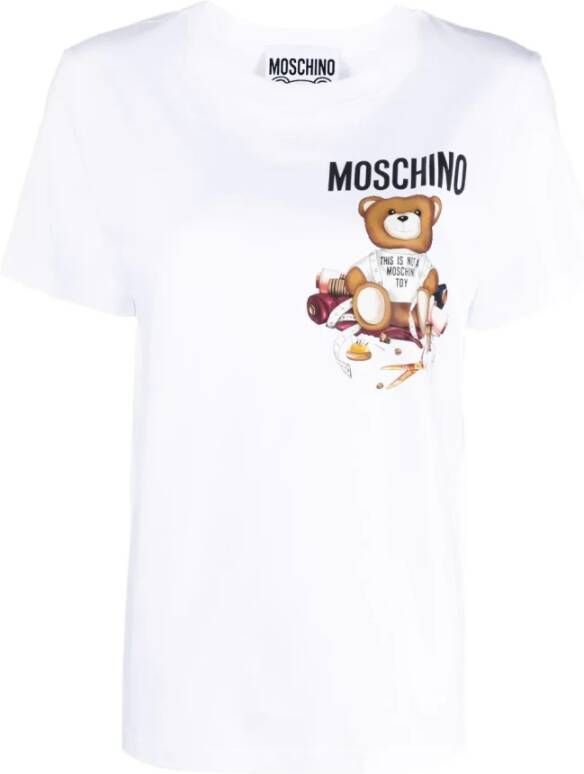 Moschino Witte Logo Print T-shirts en Polos White Dames