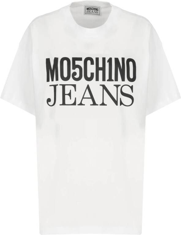 Moschino Wit Katoenen T-shirt met Logo Print White Dames