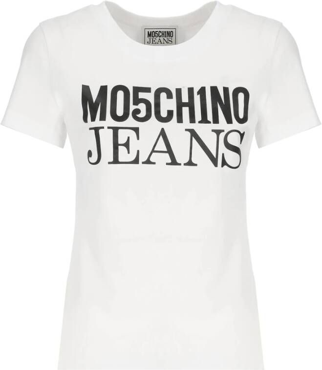 Moschino Witte Katoenen T-shirt met Logo Print White Dames