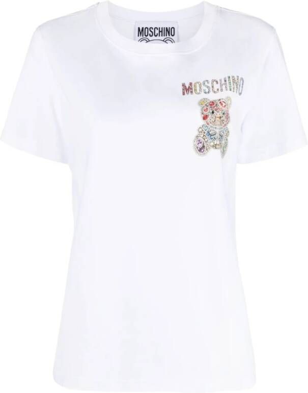 Moschino Logo-Print Crew-Neck T-Shirt White Dames