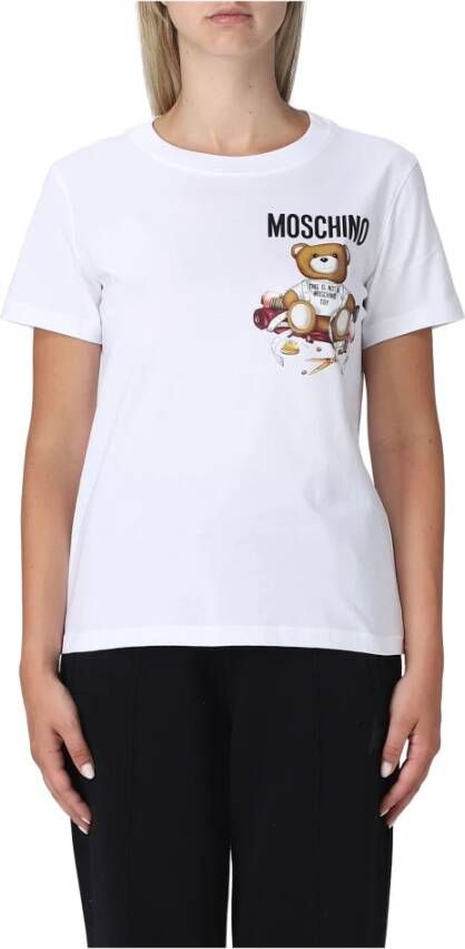 Moschino Witte Logo Print T-shirts en Polos White Dames