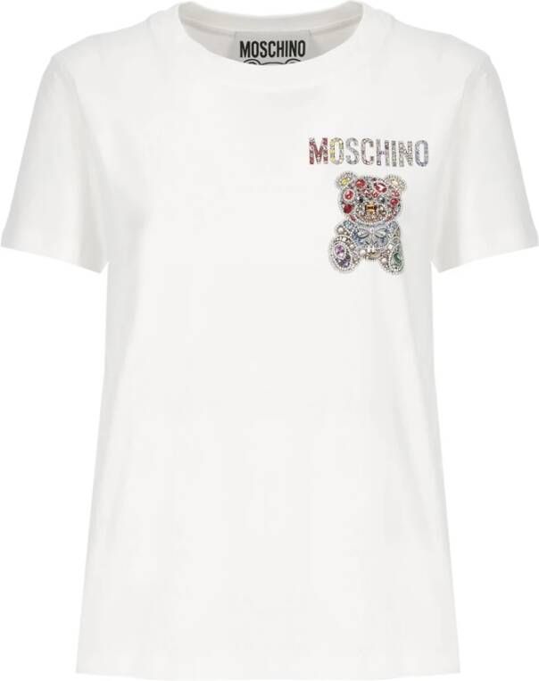 Moschino Witte T-shirt met Juweelbezette Teddybeerprint voor Dames White Dames