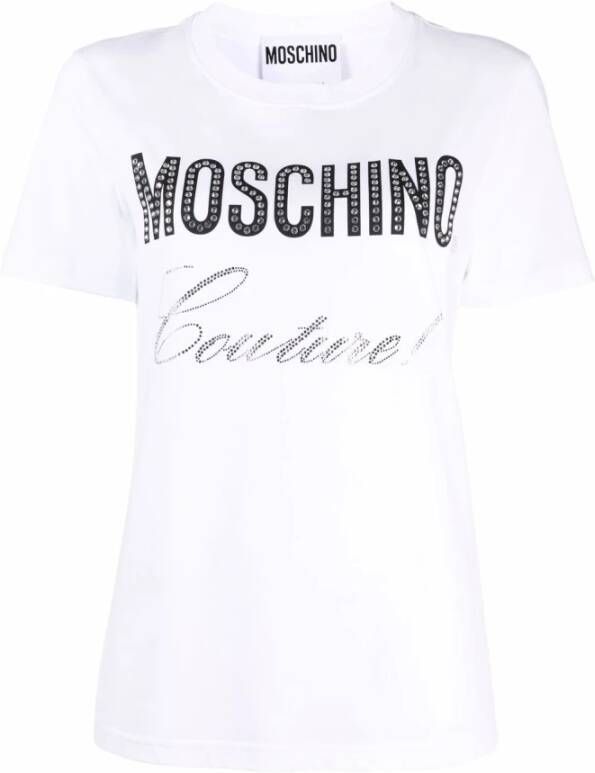 Moschino Vintage Leren Logo T-Shirt White Dames