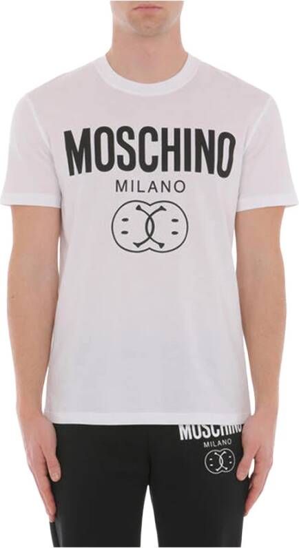 Moschino Iconische Double Smile Logo Print Tee White Heren