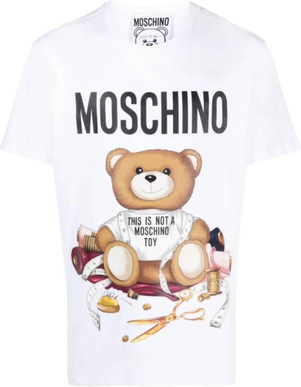 Moschino Teddy Bear Print Biologisch Katoenen T-Shirt White Heren
