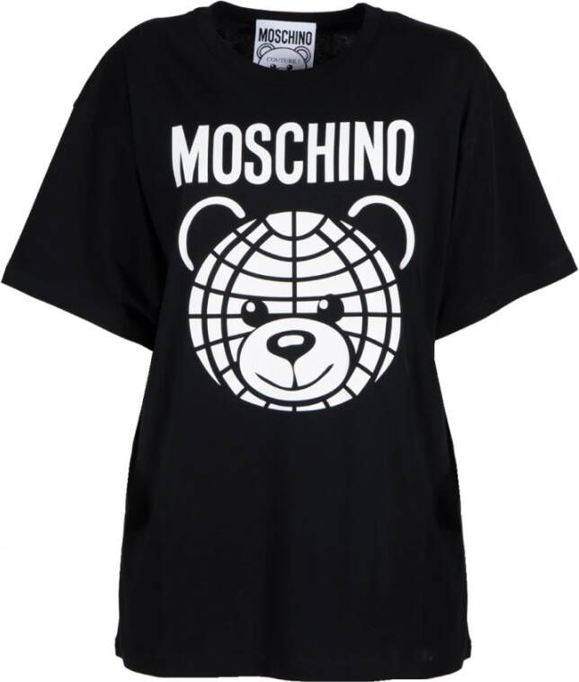 Moschino Zwart World Teddy Crewneck T-Shirt Black Dames